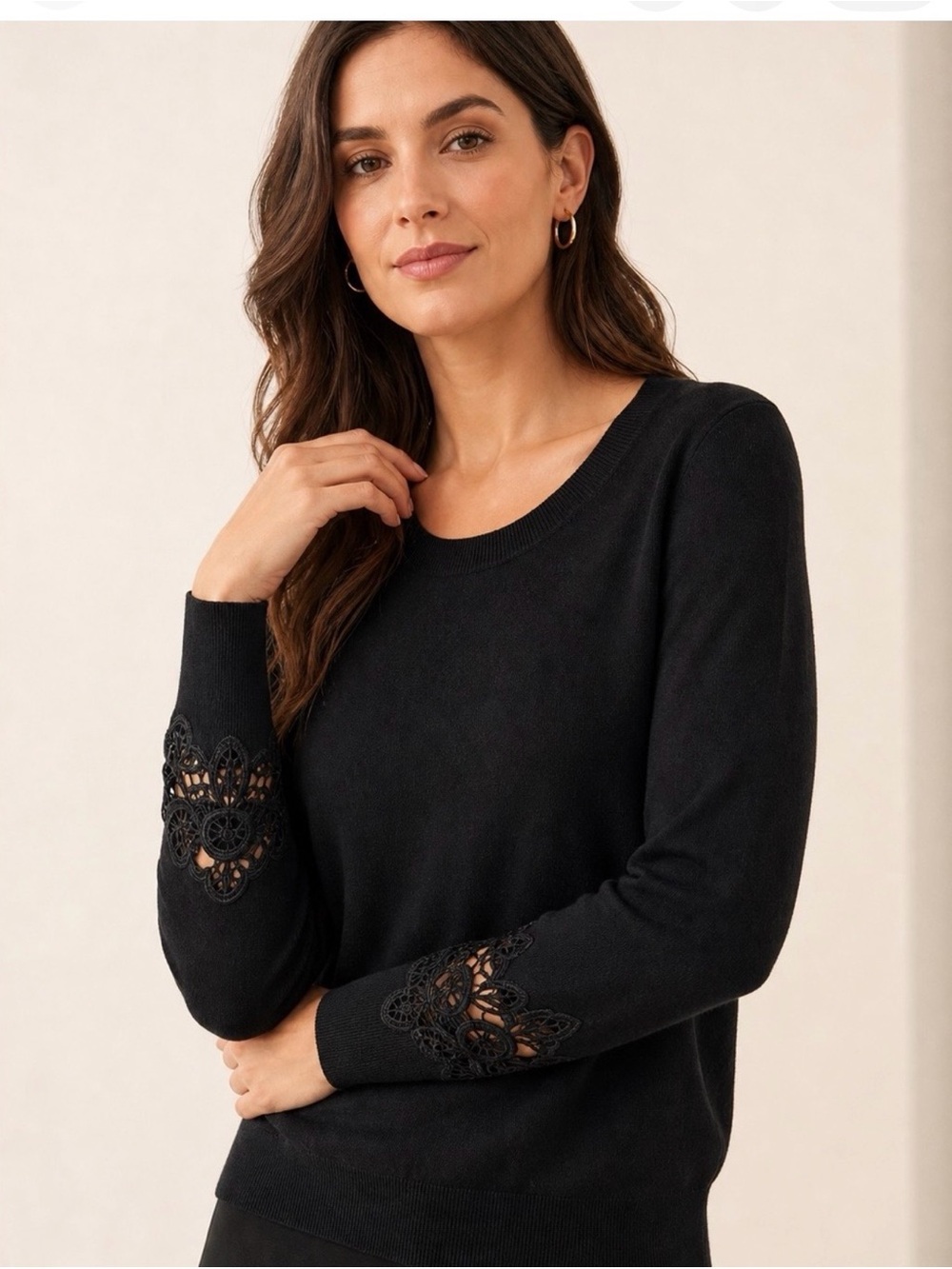 Michael Kors Black Lace-Sleeve Knit Sweater